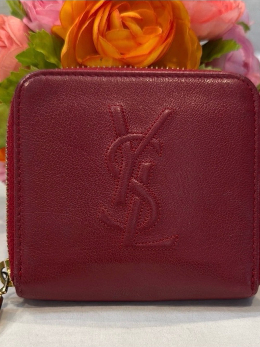 YSL Compact Red Leather Wallet